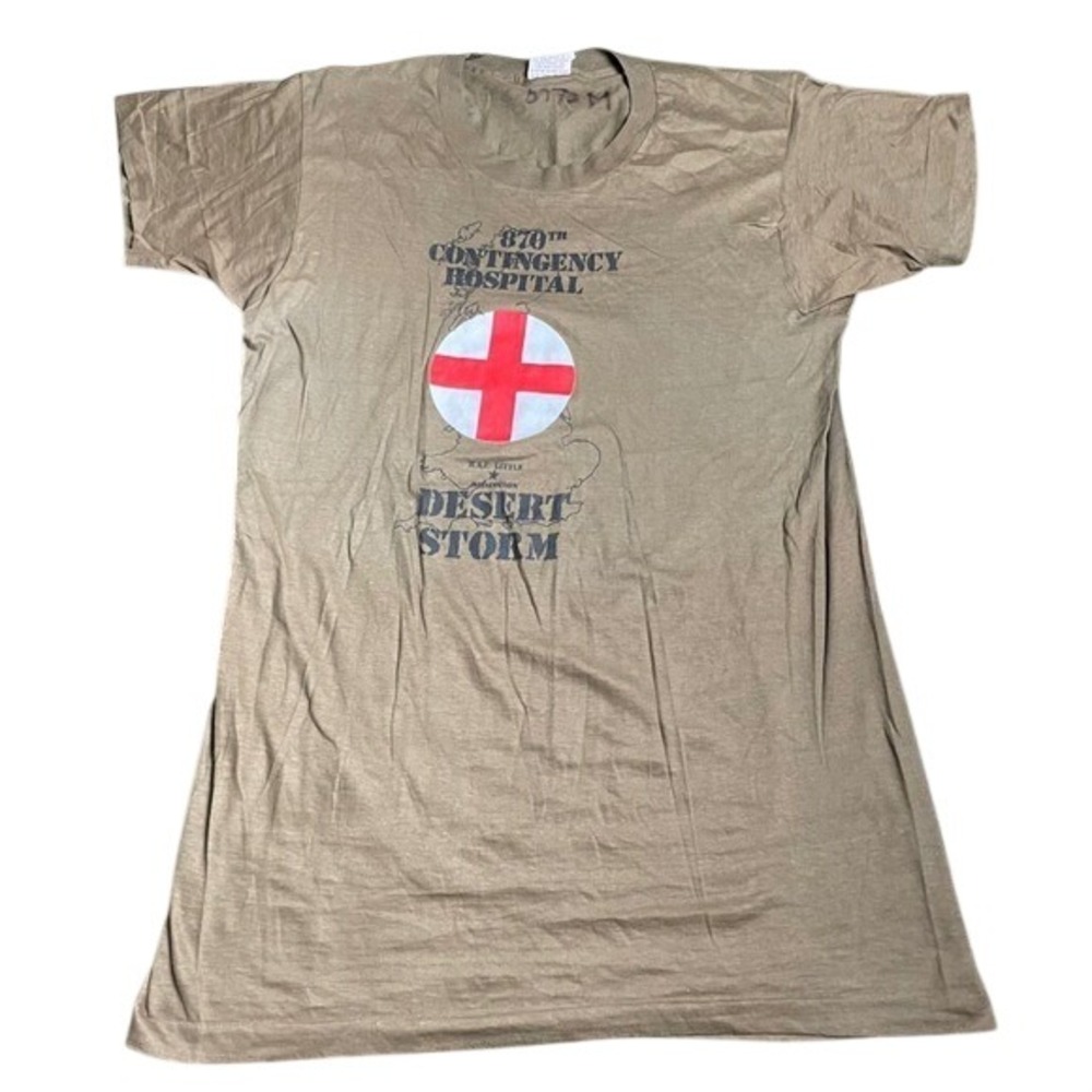 Vintage Military Graphic Tee Union Made Desert Storm 870th Hospital L USA